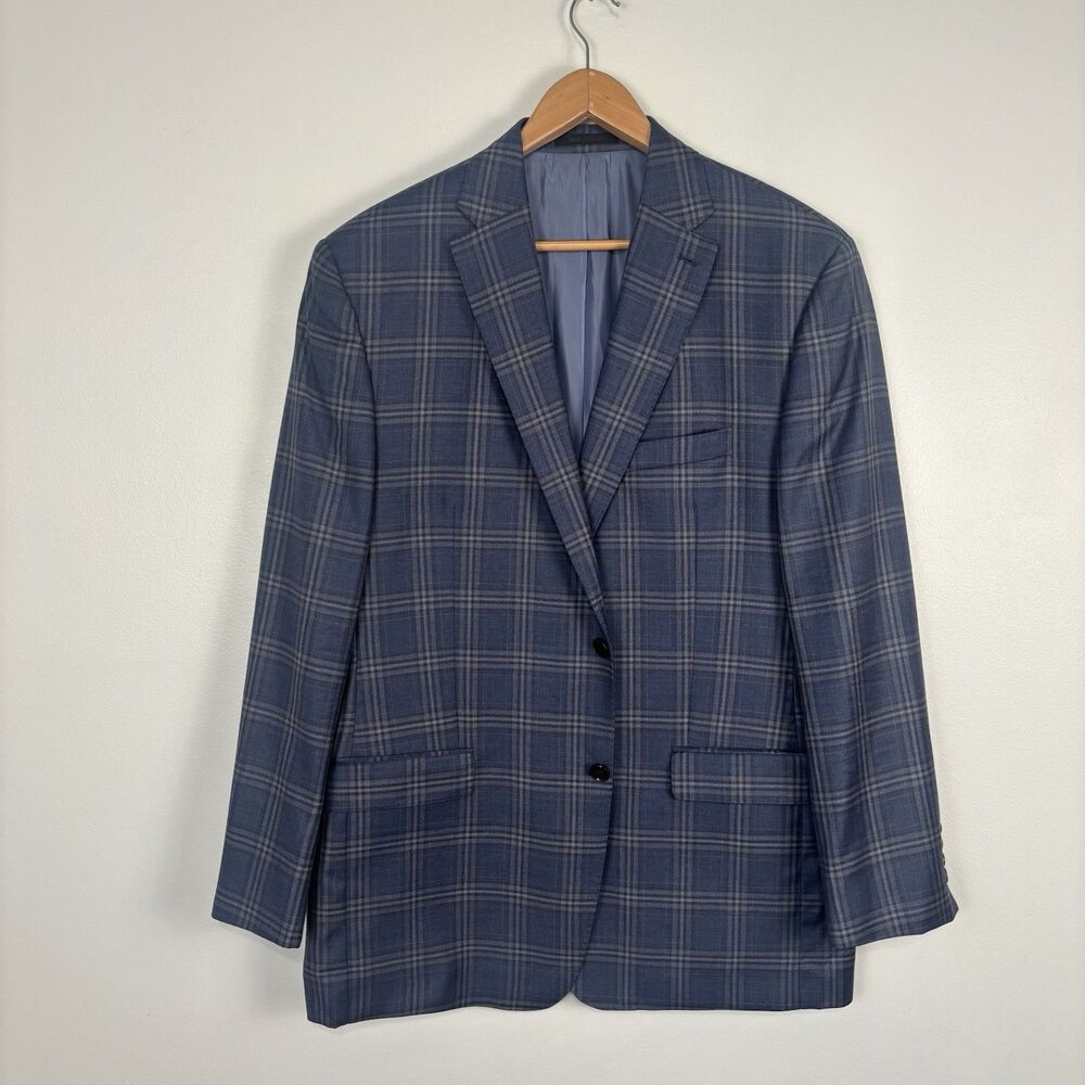 Tailor Red Peerless Mens 46L Blue Plaid Check Wool Suit Jacket Reda Milano Italy